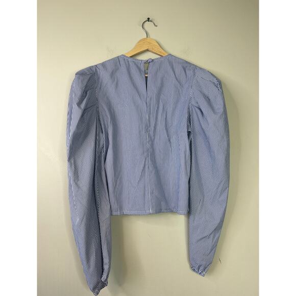 NWT The Femm Poplin Lightweight Puff Sleeves Luella Blouse Blue Size: Medium - Picture 8 of 9